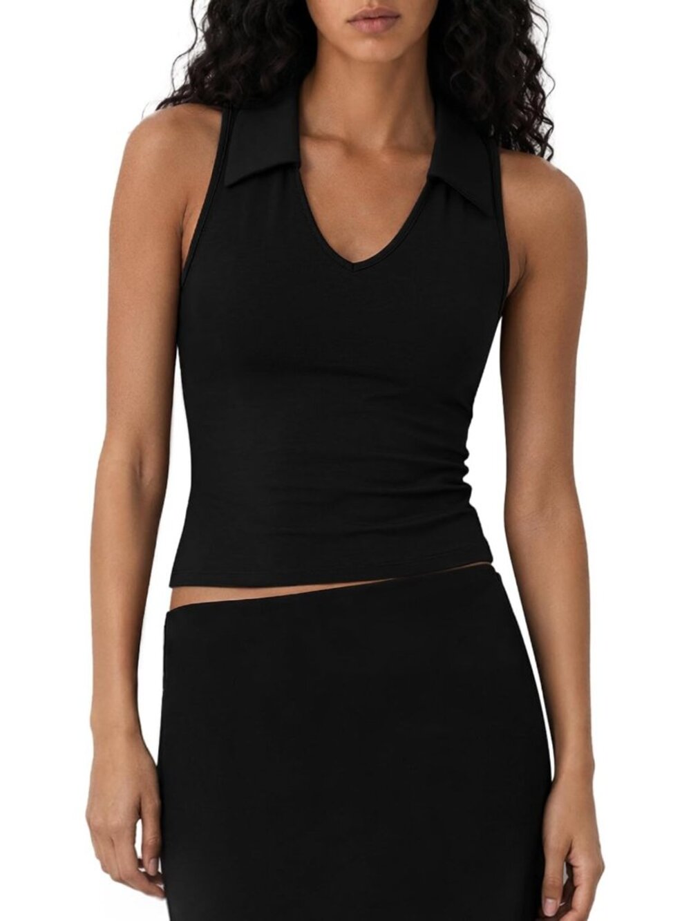 Stylish Women's Sleeveless V-Neck Polo Tank Top - Stretchy Fitted Casual Wear